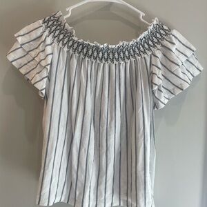 American Eagle Outfitters White and Black Smocked Blouse